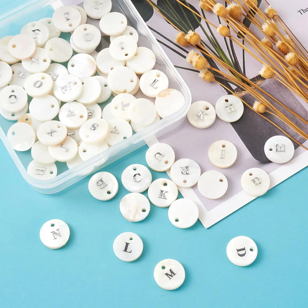 Natural Freshwater Shell Charms Flat Round Number Letter Pendants Alphabet Seashell Beads For Bracelet Necklace Jewelry Making