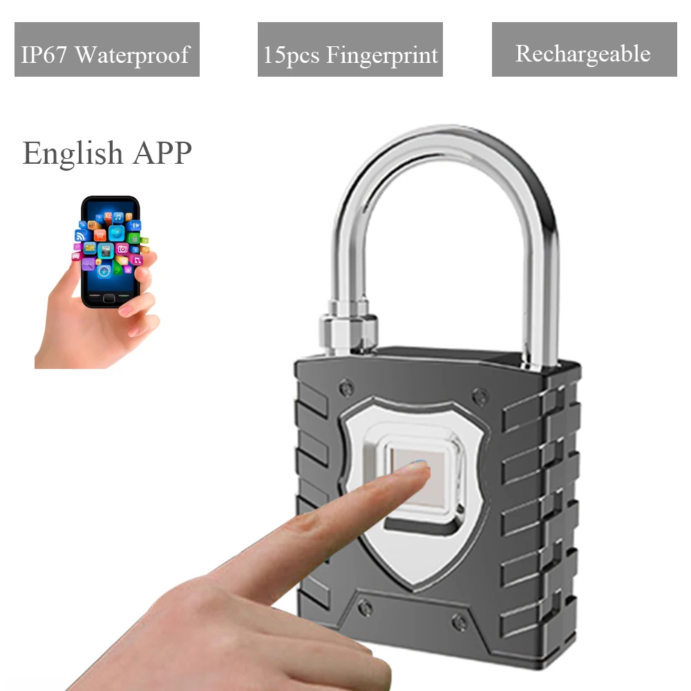 

DC3.7V Rechargeable Anti Theft Fingerprint Padlock Outdoor IP67 Waterproof Door Lock Phone APP Interlock Smart Password Lock