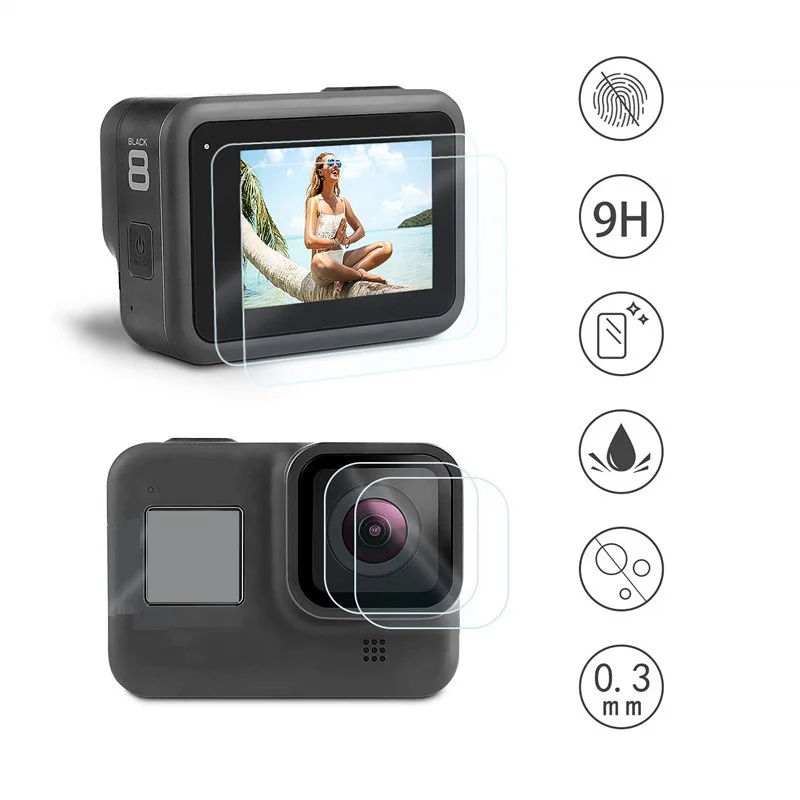 100 SZTUK osłony ekranu do GoPro Hero 8 Przedni wyświetlacz LCD + tylny obiektyw aparatu Folia ochronna ze szkła hartowanego do Go Pro Hero8