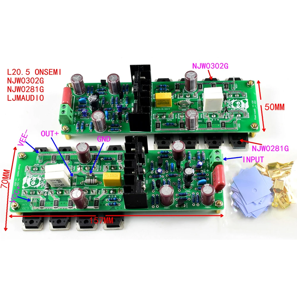 One Pair LJM L20.5 Dual Channels HIEND Ultra-low Audio Amplifier Finished Board with Radiator/Heat Sink