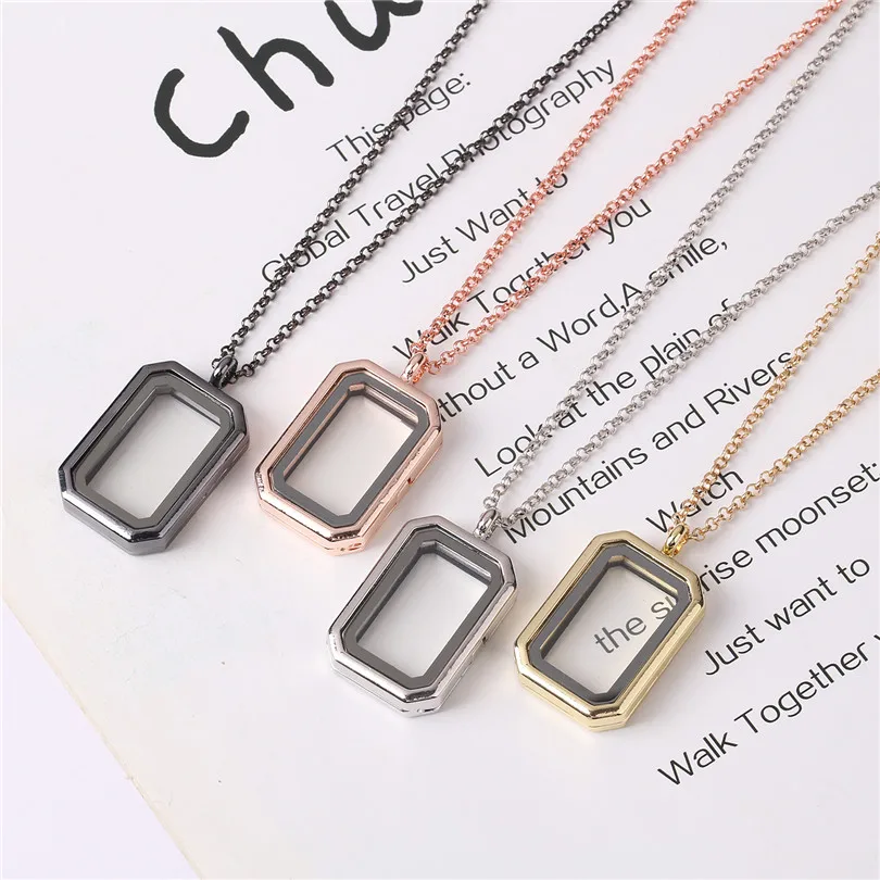 

DY7 10Pcs/Lot Mix Colors Rectangle Glass Memory Relicario Pendant Necklaces For Floating Living Medaillon Men Collares Jewelry