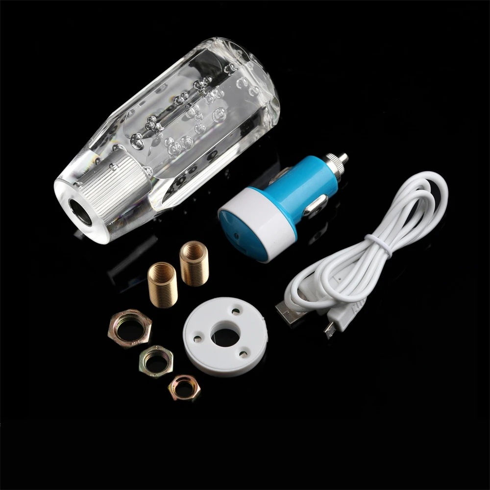 

10cm Car Transparent Stitching Multicolor Gear Shift Knob Crystal Bubble Colorful Shifter Lever With 7 Color Led Holder