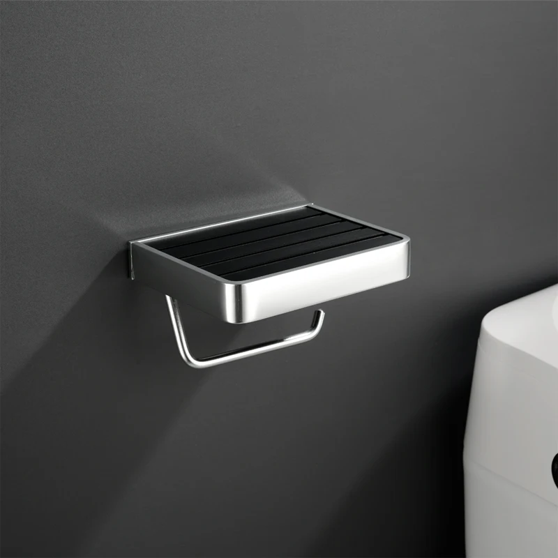 Aluminum Toilet Paper Holder Black & Mirror Tissue Rack Wall Mounted Bathroom Kitchen Roll Holder Paper Hook Modern Hanger