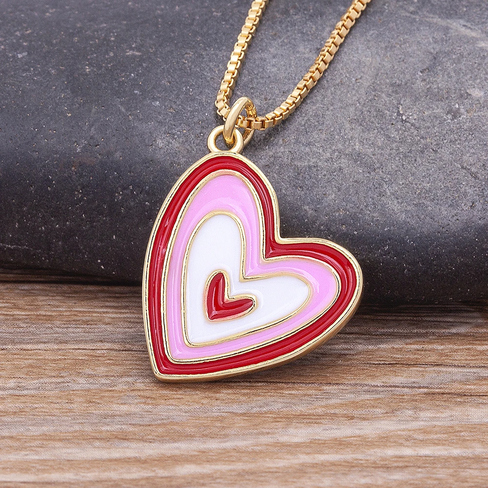 الموضة الملونة المينا القلب سلسلة بدلاية للنساء لطيف لون الحلوى الخوخ القلب قلادة المختنق مجوهرات حفلة هدية بالجملة