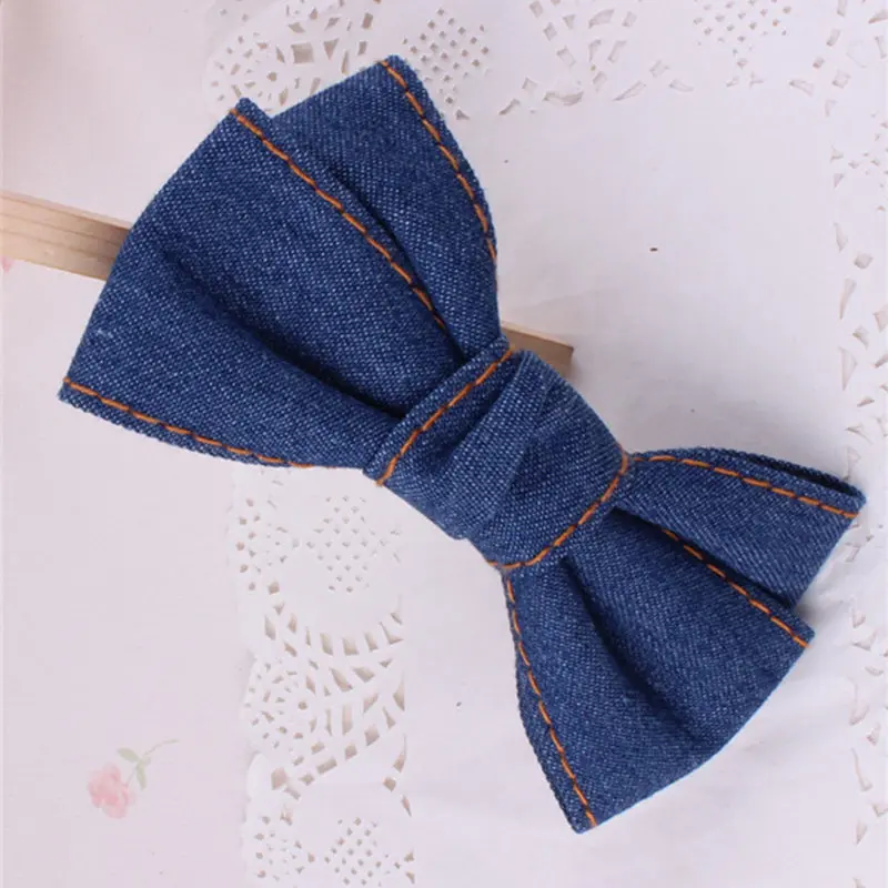 1PCS Solid Color Cute Barrettes Women Fashion College Wind Hairpin Denim Hair Bow For Girl Duckbill Clip Hair Clips Accessories