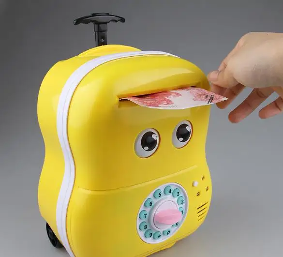 

Creative Luggage Piggy Bank Money Box Toy Safety Electronic Password Voice Chewing Coin Cash Deposit Machine Gift for Children