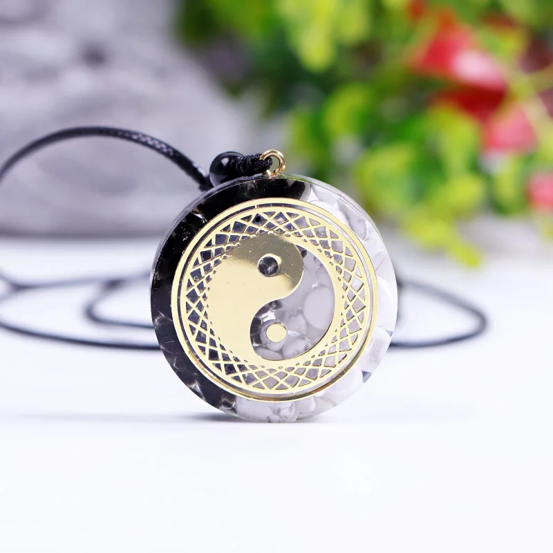 Howlite And Obsidian Yin And Yang Necklace Tai Chi Pendant Orgonite Reiki Energy Crystal Amulet Jewelry For Women