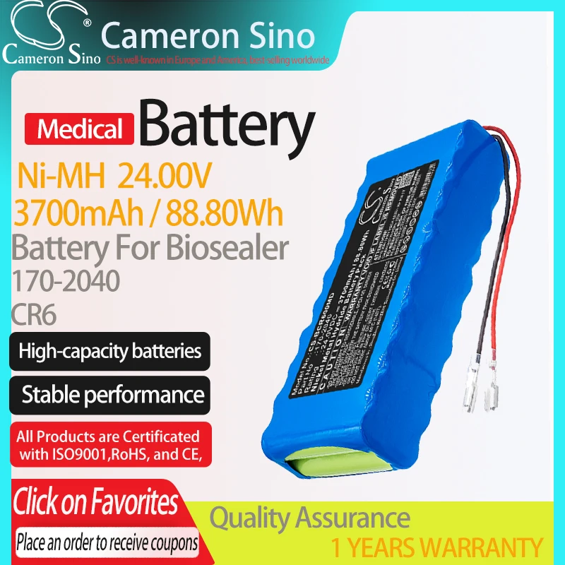 CameronSino Battery for Biosealer CR6 fits 170-2040 Medical Replacement battery 3700mAh/88.80Wh 24.00V Blue Ni-MH