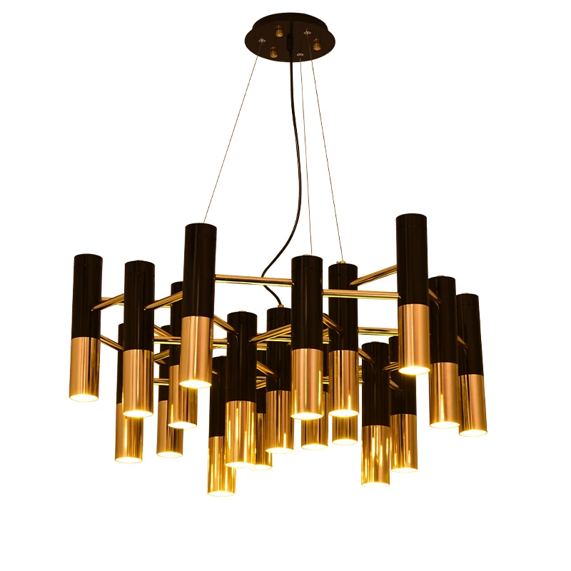 Postmodern Living Room Chandelier Cylinder Combination Black Gold 13 Heads Lamp Nordic Fashion Lamps Gold Chandelier E14 Lamps