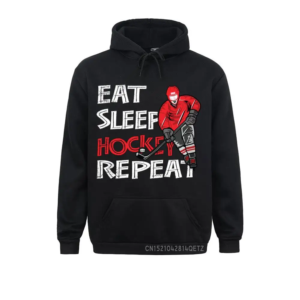 Eat Sleep Hockey Repeat Top For Boys With Puck And Stick Long Sleeve Sweatshirts Latest Long Sleeve Geek Men Hoodies Clothes