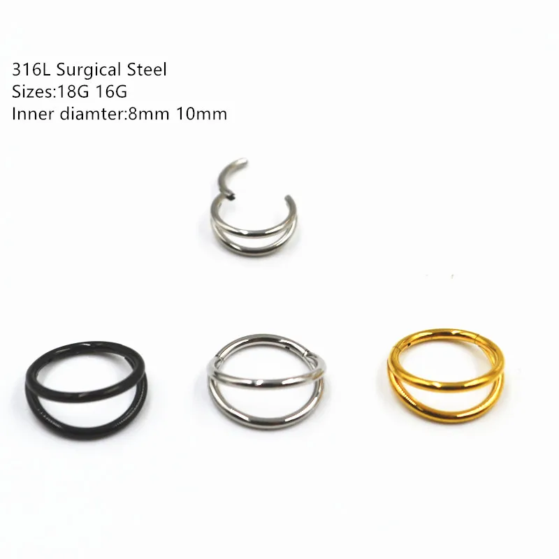 20pcs/Lot Double Rings 316L Surgical Steel  Hinged Segment Earring Nose Clicker Cartilage Helix  Hoop Septum  Rings 18G 16G Hot