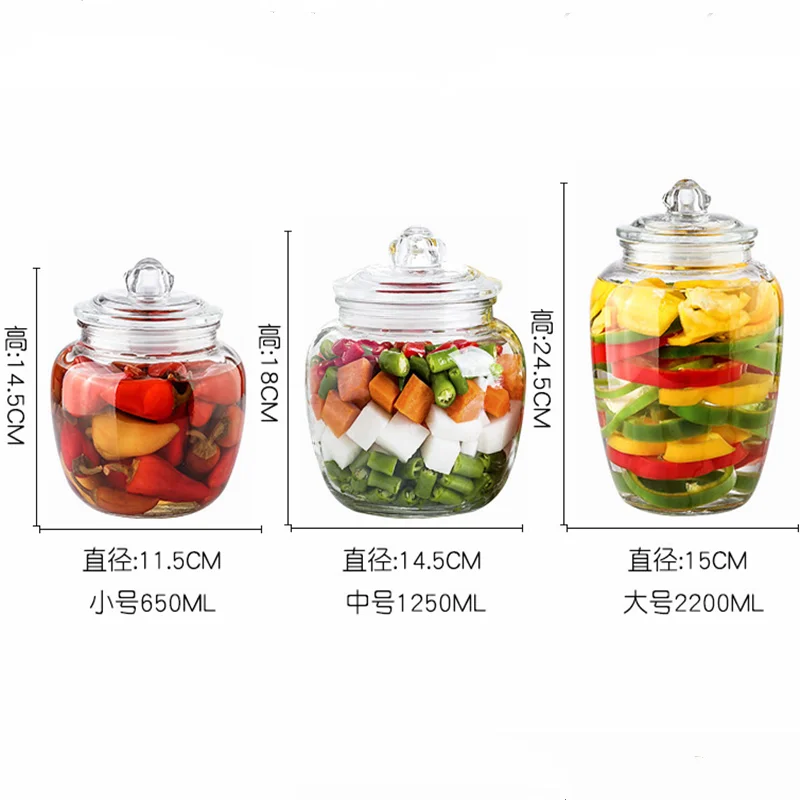 New Chinese style creative glasse pickle jar kitchen sealed jar transparent large glasses bottle food seasoning tea storage jar