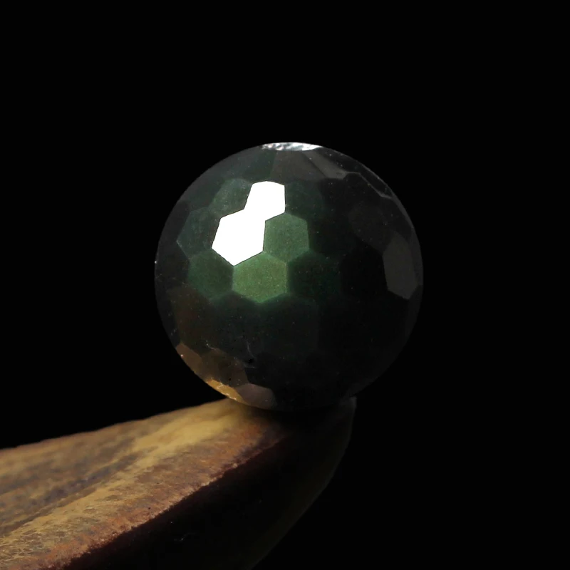4A Natural Green Eye 128 Facets Black Obsidian Crystal Single Bead DIY Beads Jewelry Making
