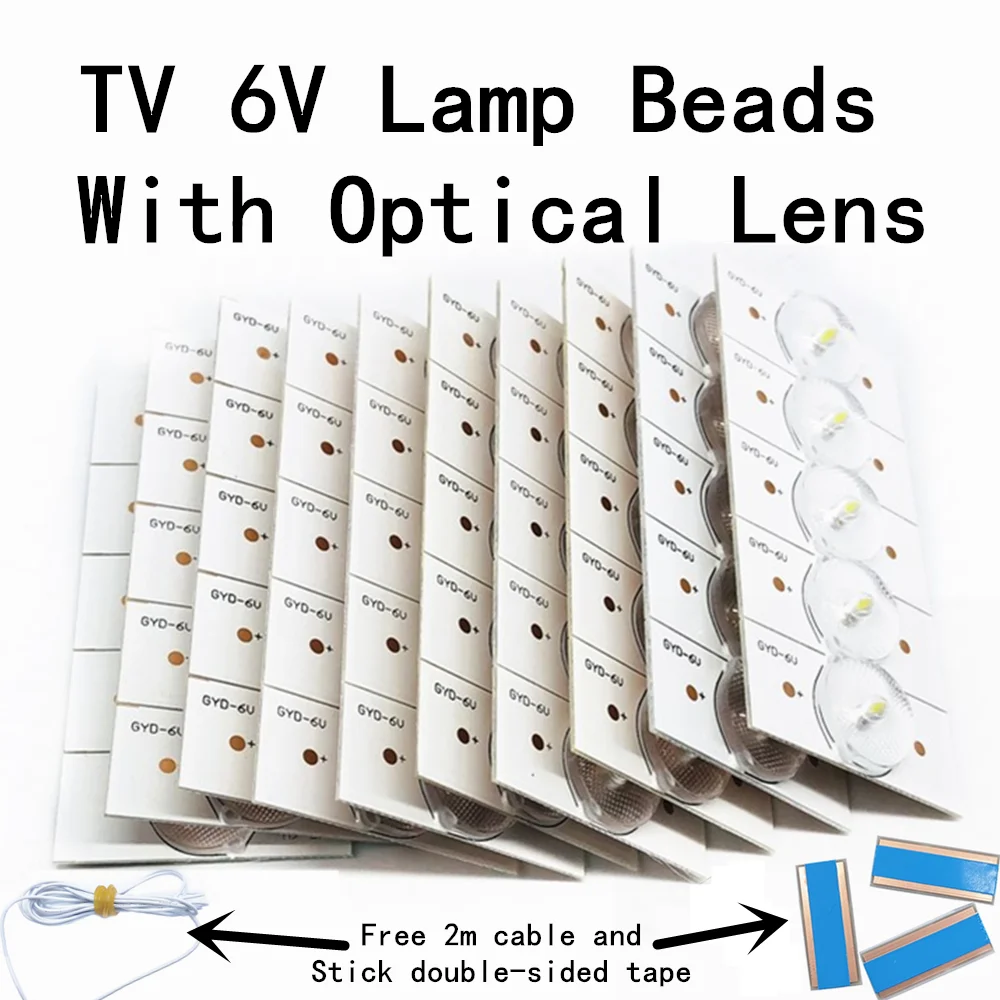 Cuentas de lámpara SMD de 6V con lente óptica para tira de retroiluminación LED de 32-65 pulgadas, reparación de TV, tira de retroiluminación LED de