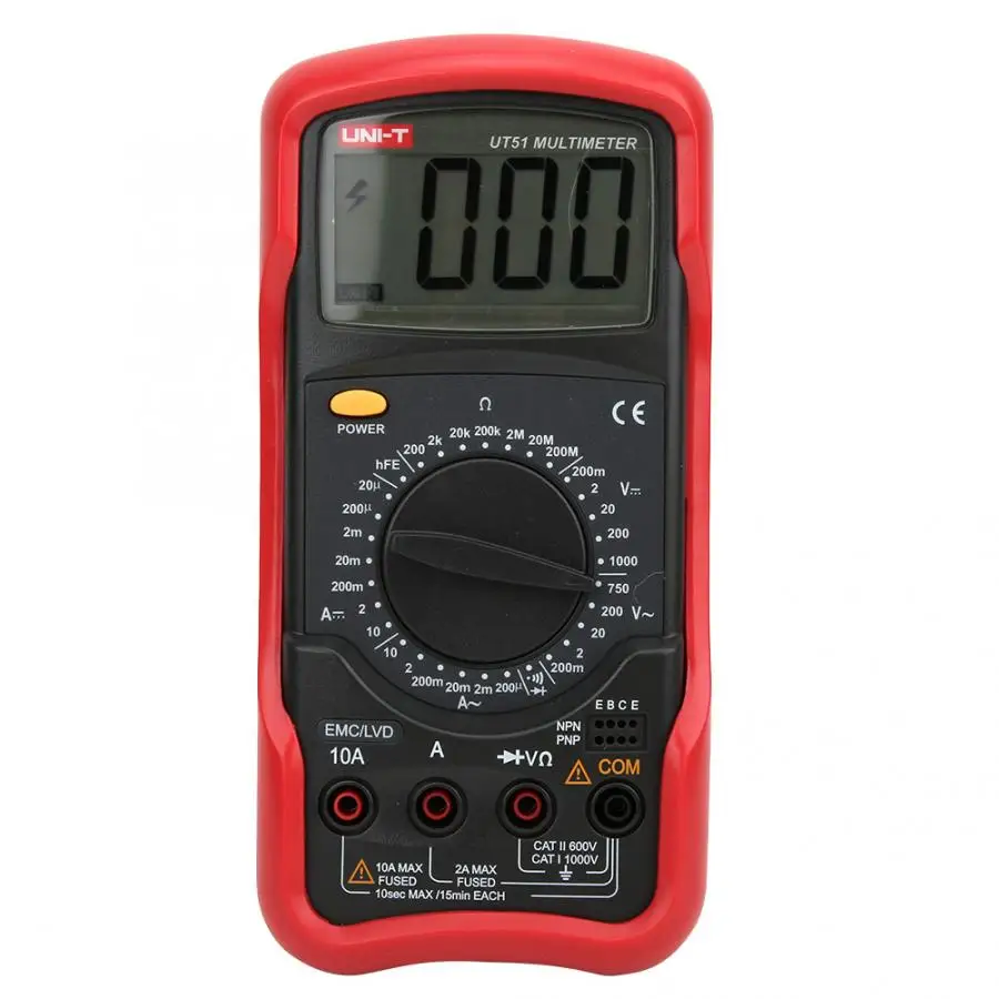 UNI-T UT51 True RMS Digital Multimeter Resistance Capacitance AC DC Current Voltage LCD Display Low Voltage Prompt