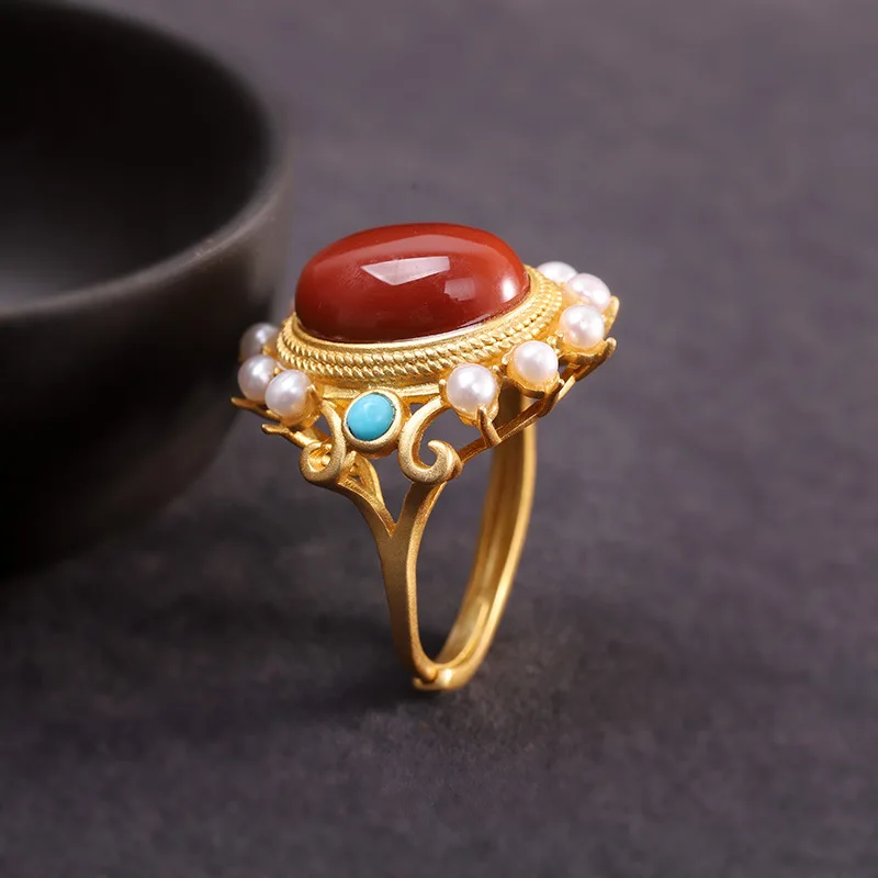 s925 silver jewelry gold-plated ladies open southern red ring new product