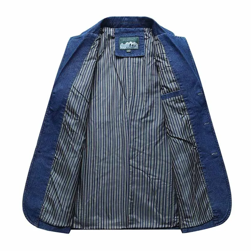 Mcikkny Mens Denim Blazer Jackets Spring Autumn Slim Cotton Suit Outwear Coats Male Top Clothing