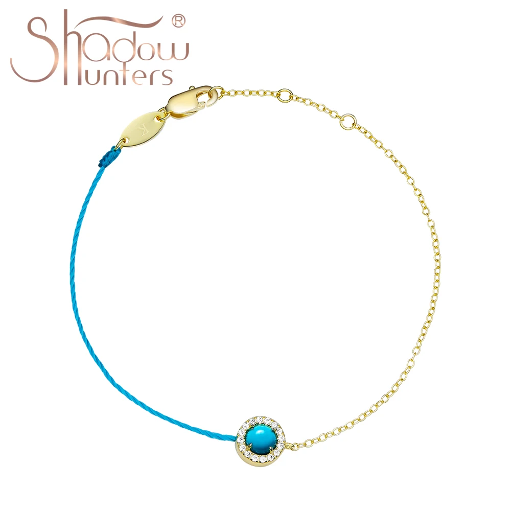 SHADOWHUNTERS New 925 Sterling Silver Turquoise Bracelet Lucky Blue String Gold Color Half Chain Natural Stone Jewelry For Femme