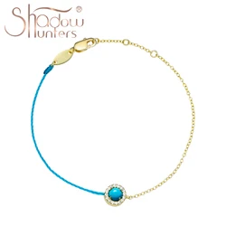 SHADOWHUNTERS New 925 Sterling Silver Turquoise Bracelet Lucky Blue String Gold Color Half Chain Natural Stone Jewelry For Femme