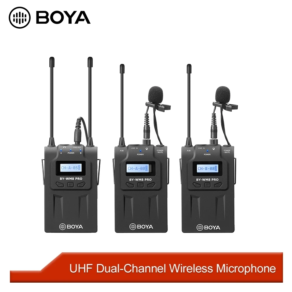 

BOYA BY-WM8 Pro UHF Mic Condenser Wireless Microphone Audio Video Recorder Receiver for DSLR Camera Camcorder YouTube Vblog