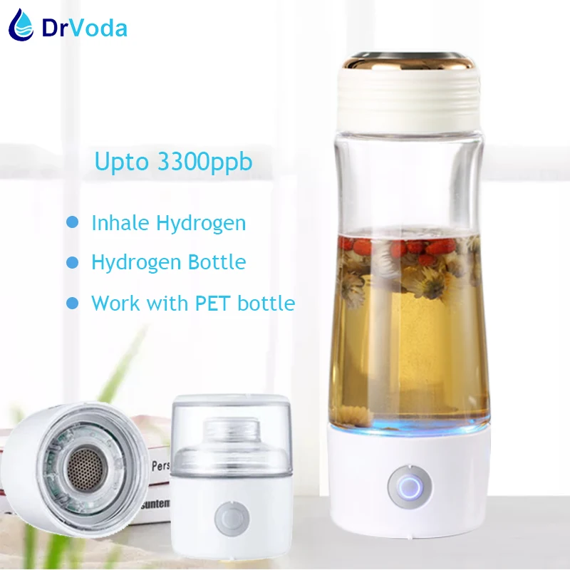 3-in-1 Molecular Hydrogen Water Generator Glass Bottle 400ml 5/10 mins Self-clean Mode with Hydrogen Inhalaton adaptor