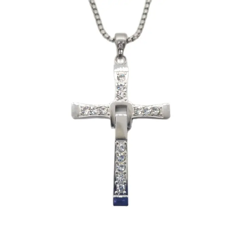 Mens Cool Fast and Furious Dominic Toretto Cross Necklace Pendant Silver Gold Color Titanium Steel Cross Necklace Men jewelry