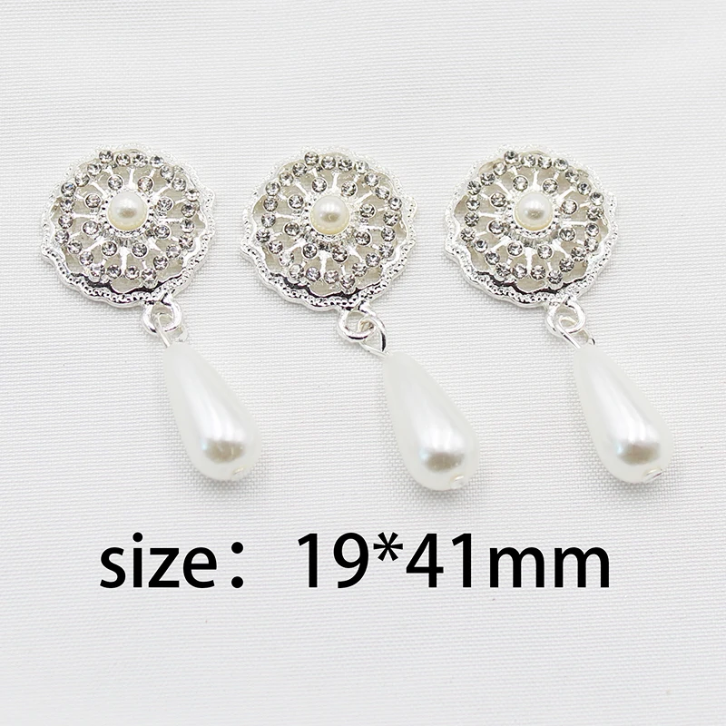 Simple 10 pcs 19*41mm shiny rhinestone pearl alloy pendant hair accessory brooch accessory DIY invitation gift box decoration