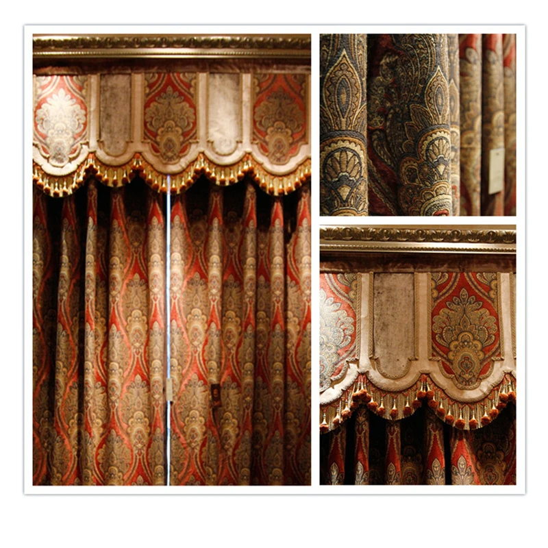 Deluxe Dark Red Jacquard Chenille Villas Hotel Home Decorative Sofa Curtain Upholstery Fabric 280cm Up the Roll Sell by Meter