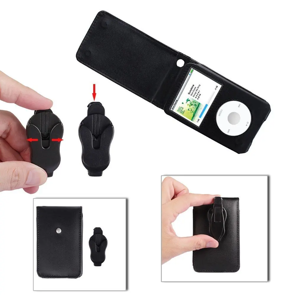 Leather Case with Belt Clip for Apple iPod Classic, 6th, 7th, 80GB, 120GB, 160GB, Video 5th, 30GB, 10.5mm Thickness