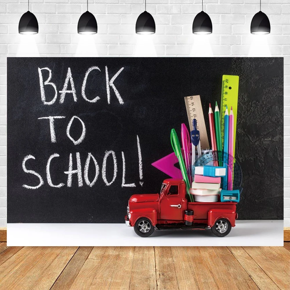 

Yeele Student Back to School Backdrop Children Class Party Blackboard Toy Car Pen Background Photography Photo Studio Photophone