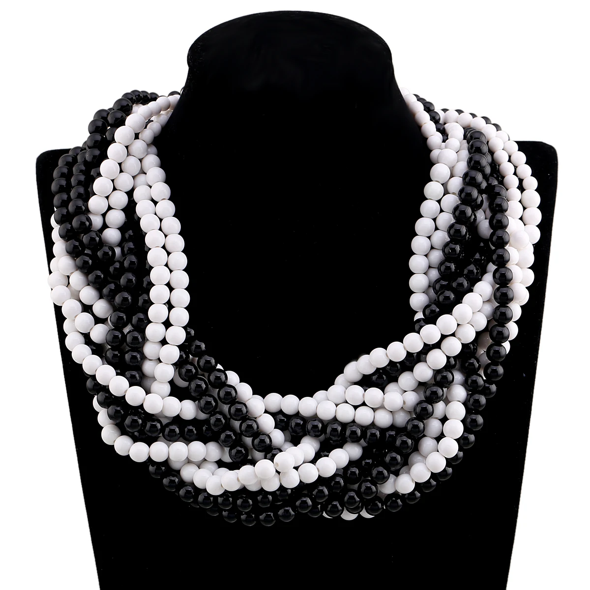 Newest Exaggerated 10 Beaded Strands Wrapped Statement Choker Necklace and Bracelet Jewelry Sets for Women Girls Party Prom