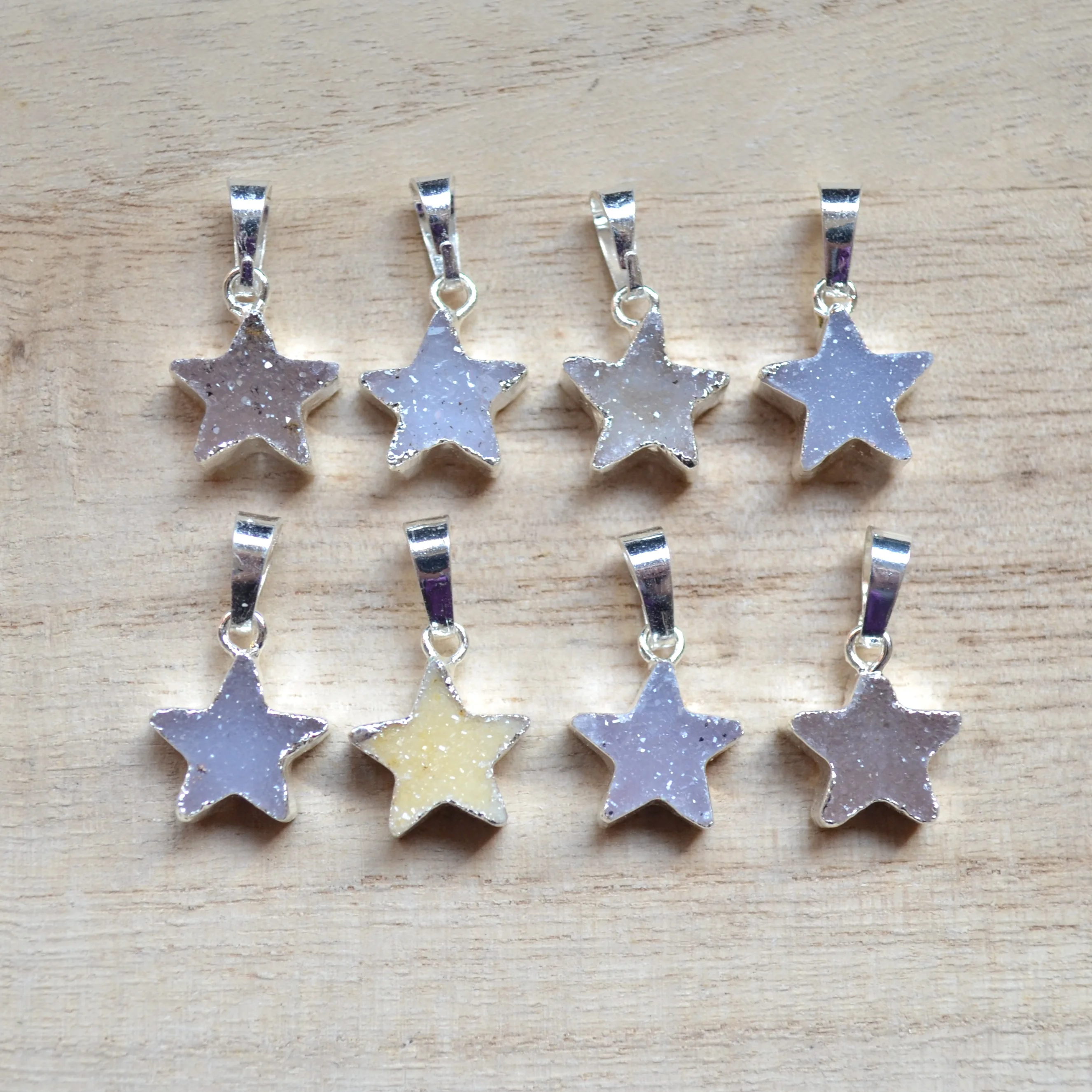 

Mini Star shape crystal druzy pendant with Electroplated silvery edge- earring necklace pendant