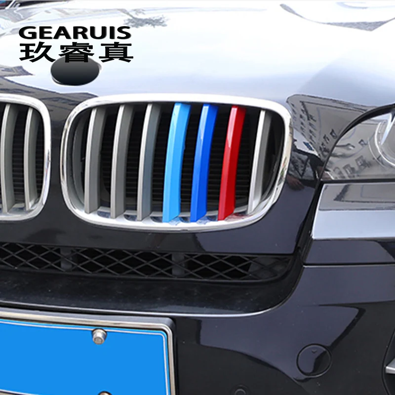 Car Styling For BMW X5 x6 E70 E71 F15 F16 Accessories Head Front Grille For M Sport Stripes Grill Covers Cap Frame Auto Stickers