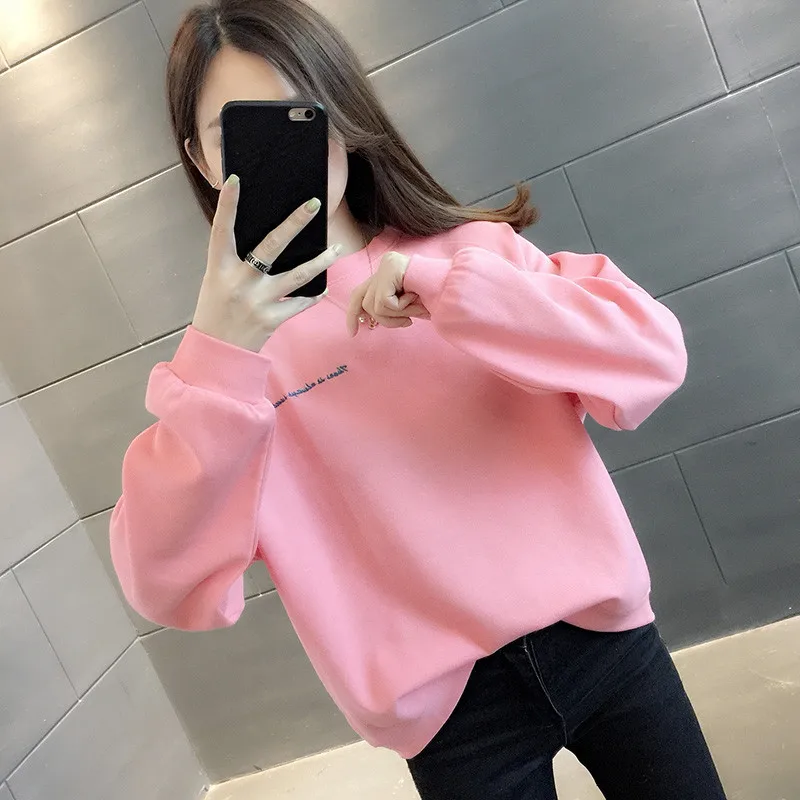 UHYTGF Cute Student Spring Autumn Sweatshirt Solid Wild Casual Women's Thin Hoodies Loose Size Tops Jacket Moletom Feminino 2213