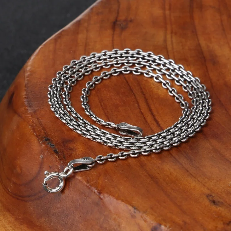 S925 Sterling Silver Vintage Round Buckle Cross Chain Necklace Woman men Thai Silver fashion Close Round Chian Necklace jewelry