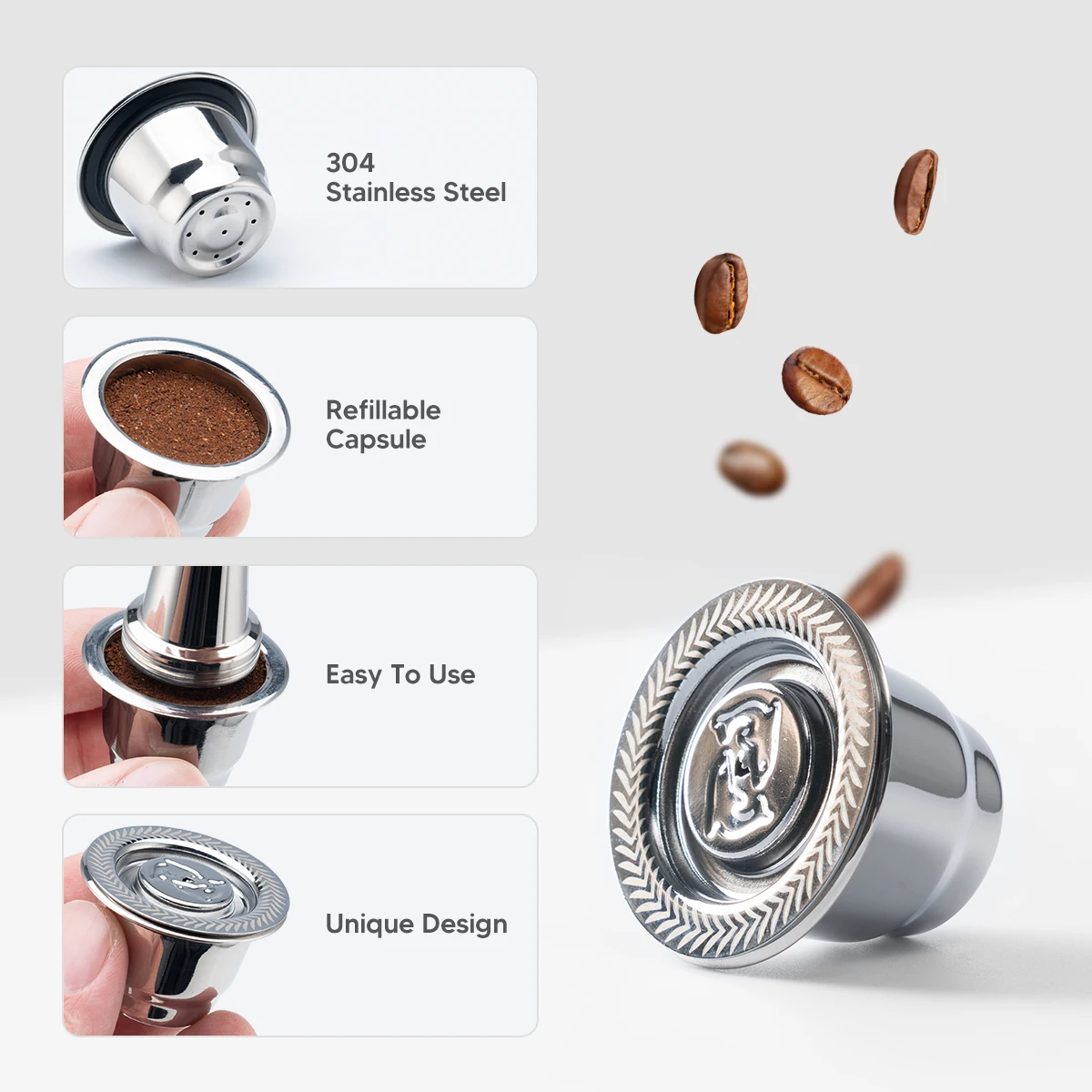 

Refillable Capsule for Nespresso Machine Stainless Steel Reusable Coffee Filter Espresso Coffee Maker Pod Coffeeware Accessories