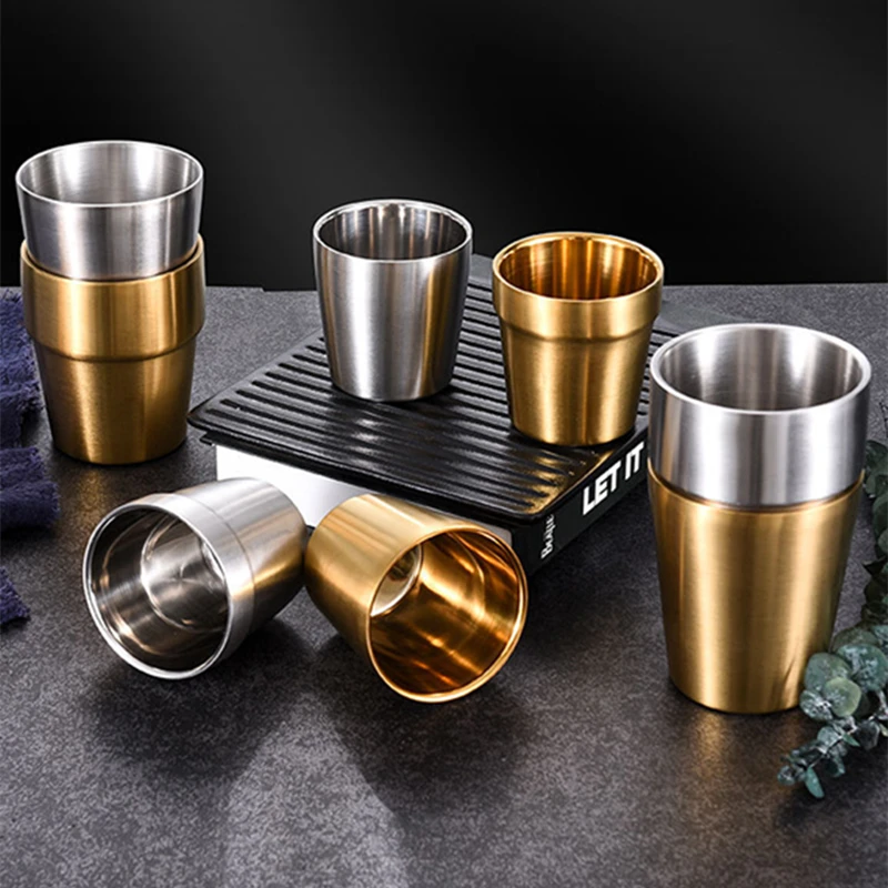 

175ML Stainless Steel Korean Double Wall Beer Mugs Household Office Restaurant Water Coffee Drinks Tea Cups Kitchen Drinkware