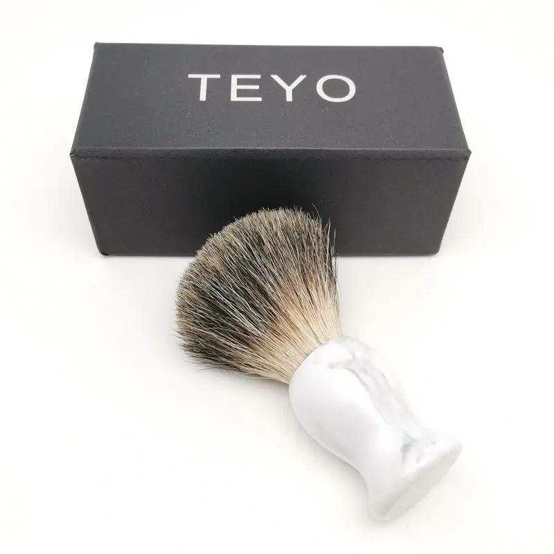 TEYO – brosse de rasage en poils de blaireau, poils de blaireau, poils de blaireau, avec manche, avec boîte cadeau