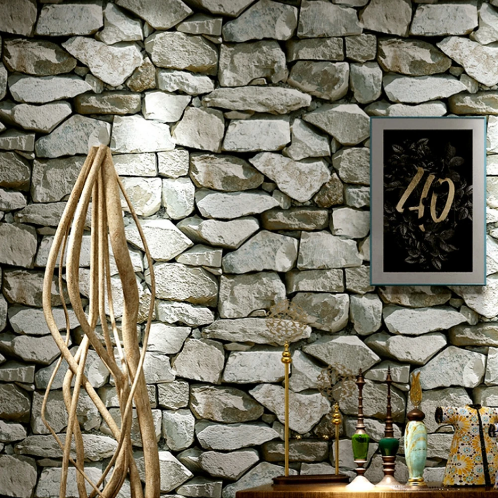 

Q QIHANG Retro Nostalgic Personality Stone Texture Bar Hotel Cafe Internet Cafe TV Background PVC Wallpaper 5.3m2