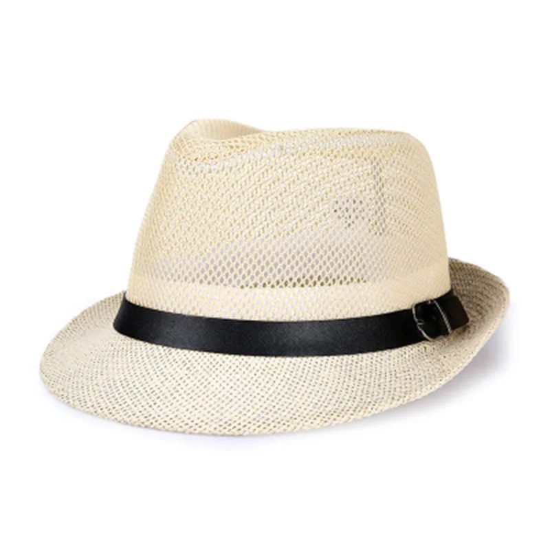 Chapeau de soleil d\'été en lin respirant, petit chapeau de Jazz, chapeau de soleil d\'extérieur, ceinture en cuir pour hommes, casquette en feutre