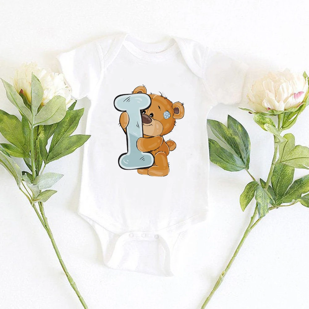 Cute Little Bear Letter Print Cartoon Baby Bodysuits Fashion Trend Newborn Boy Girl Clothes Onesies Summer Casual Infant Pajamas