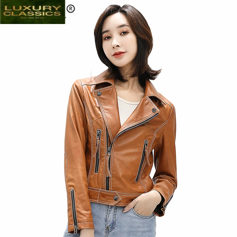 

Coat Sheepskin 100% Real Female Genuine Leather Jackets Women Short Montone Biker Jacket Female Clothes 2021 Hiver LW1674