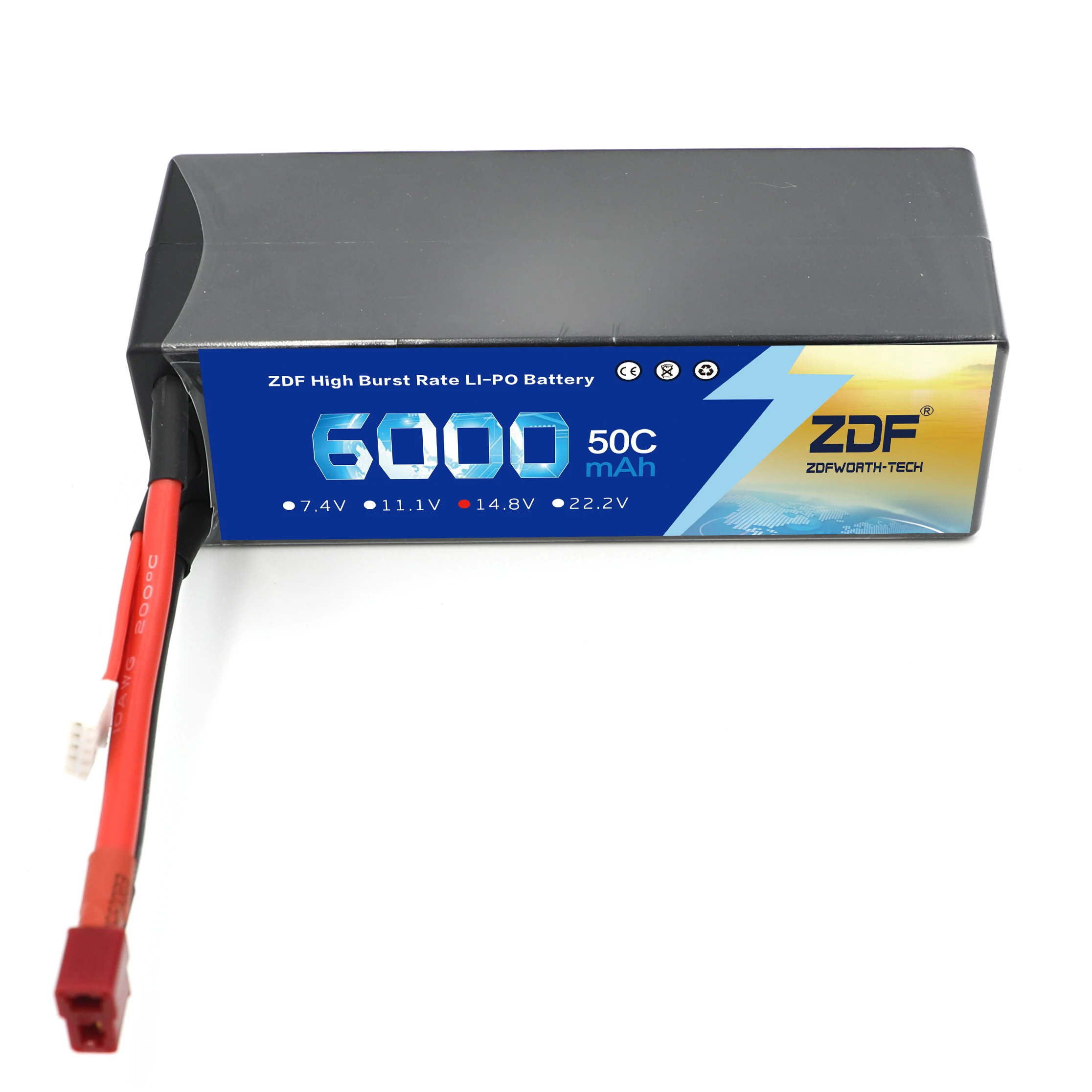 ZDF Lipo 4S Battery Hard Case 14.8V 6000mAh 50C 100C AKKU for 1:8 1:10 RC Car E Buggy Truggy Truck Boat Helicopter Quadcopter