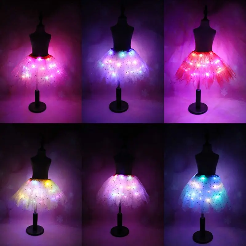 4Pcs/Set Kids Girls Fairy Clothes Flashing LED Tutu Skirts Glowing Fairy Stick Wing Hairband Party Role-playing Props Dance Wear