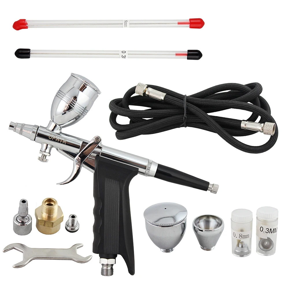 OPHIR Airbrush Kit Temporary Tattoo Air Compressor with Splitter  for Body Paint & Body Art_AC115+004A+069+038