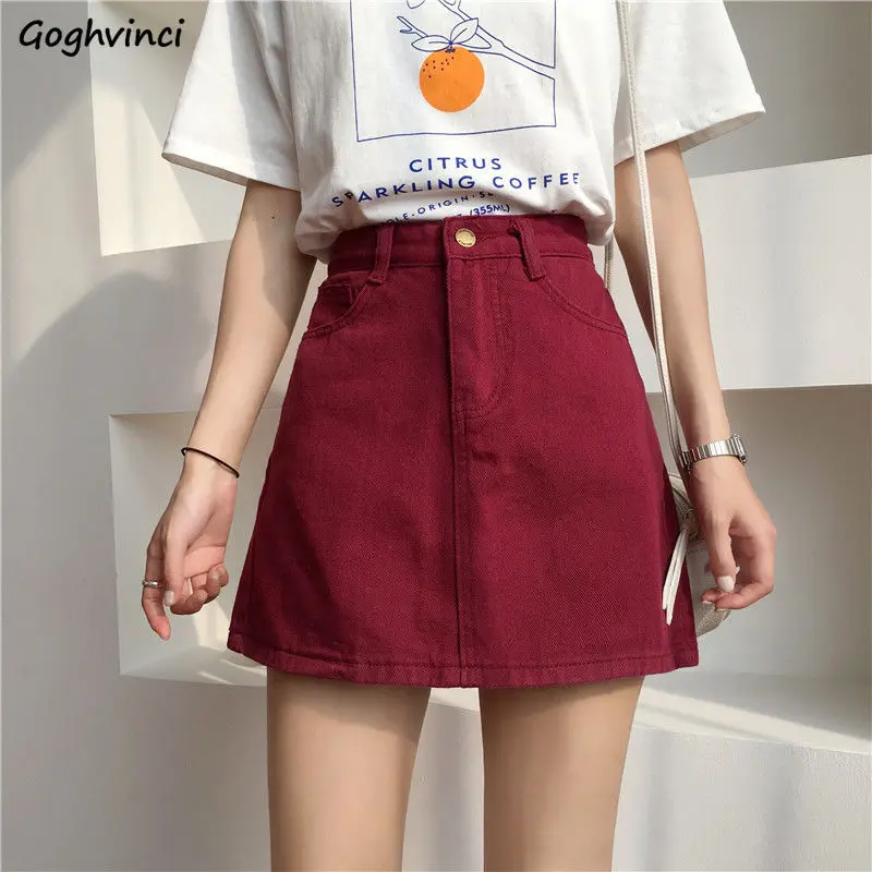 Skirts Denim High-waist Solid A-line Vintage Korean-style Womens Elegant Hip-skirt Leisure All-match Slim Fashion Summer Chic