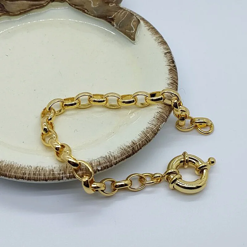 1pcs 6mm Fashion Men\'s Woman Yellow Gold Color Oval Round Bracelets Chains