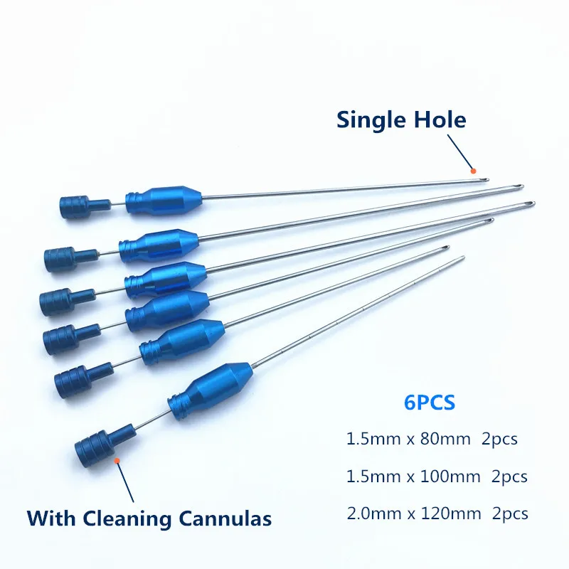 6pcs Liposuction Cannula Micro Cannula Single Hole Liposuction Facial Fat Transplantation tool With cleaning tube