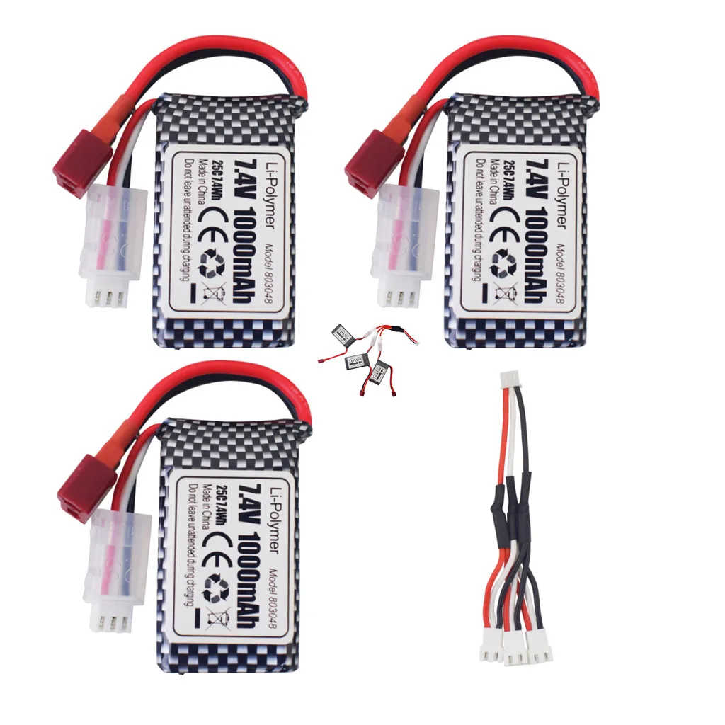 

7.4V 1000mah lithium battery+1 to 3 line for 18858 18859A 18859E HM163 HM164 35-DJ03 35-DJ04 SN-DJ02 16889A 16890 2845 2846 Q901