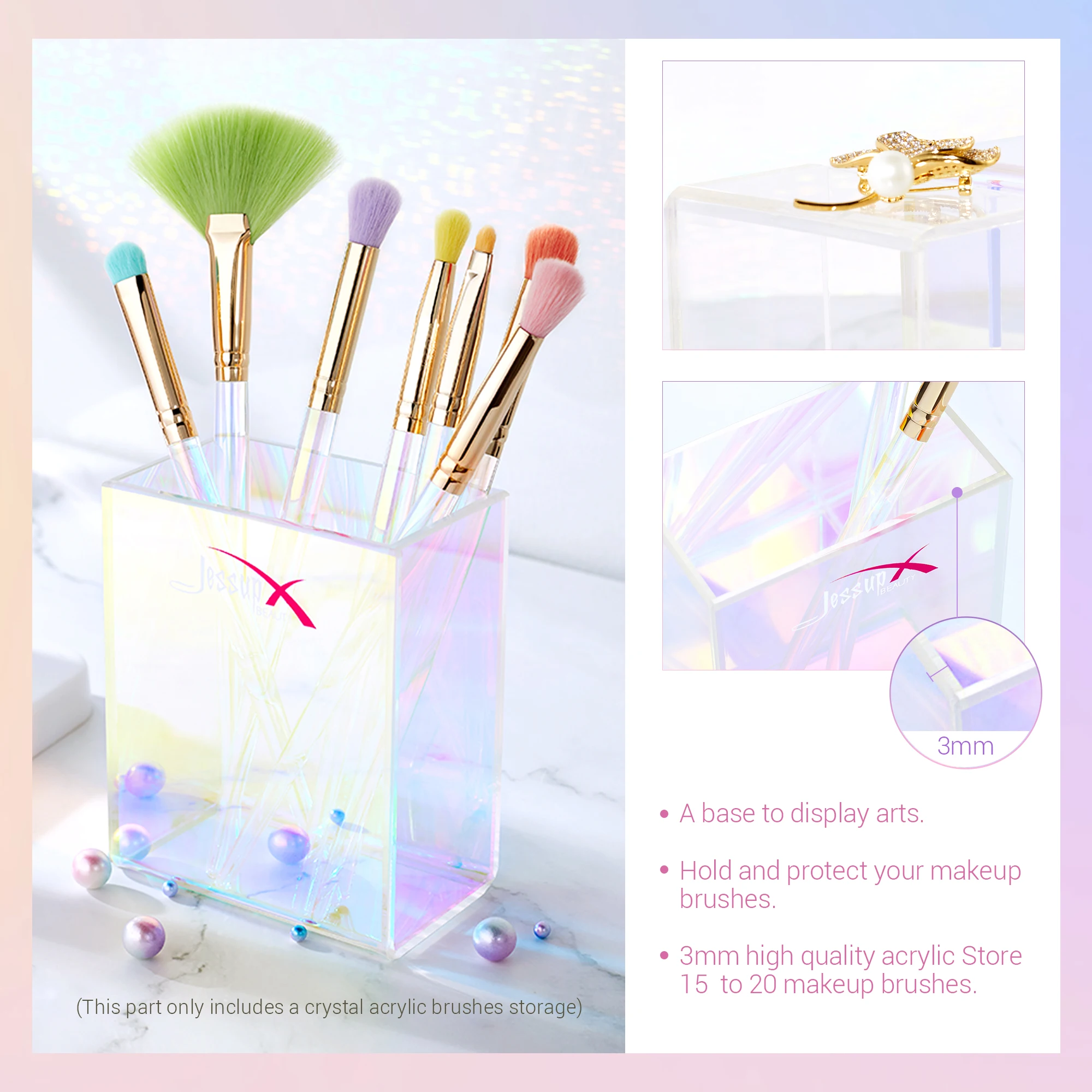 Jessup Cosmetics Cylinder Acrylic Makeup Brushes Storage Box Colorful Brush Holder Organizer Container Beauty Tools Box for Make